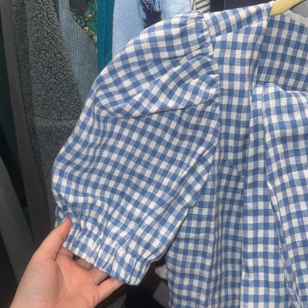 Reformation Ethel Linen Two Piece Azure Check - Size 4